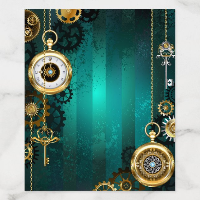 Steampunk Jewelry Watch on a Green Background Envelope Liner (Design)