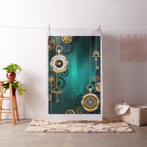 Steampunk Jewelry Watch on a Green Background Fabric
