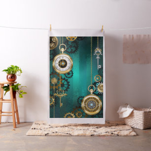 Steampunk Jewelry Watch on a Green Background Fabric