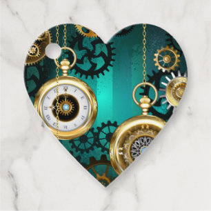 Steampunk Jewelry Watch on a Green Background Favor Tags