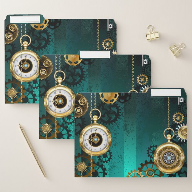Steampunk Jewelry Watch on a Green Background File Folder (Set)