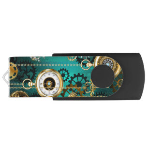 Steampunk Jewelry Watch on a Green Background Flash Drive