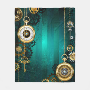 Steampunk Jewelry Watch on a Green Background Fleece Blanket