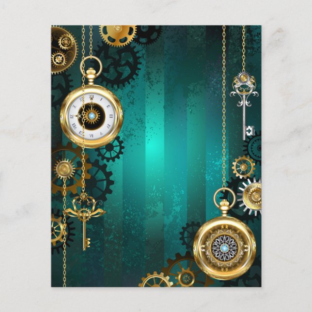 Steampunk Jewelry Watch on a Green Background Flyer (Front)