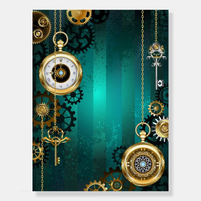 Steampunk Jewelry Watch on a Green Background Foam Board (Front)