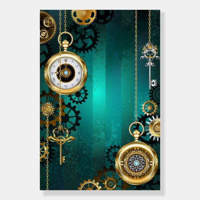 Steampunk Jewelry Watch on a Green Background Foam Board (Front)