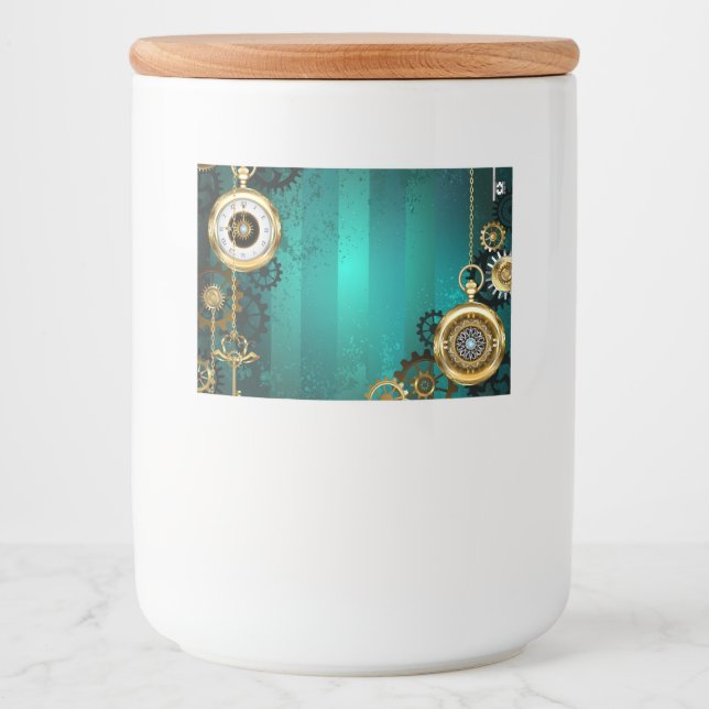 Steampunk Jewelry Watch on a Green Background Food Label (Front)