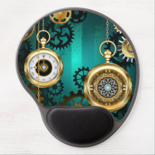 Steampunk Jewelry Watch on a Green Background Gel Mouse Pad
