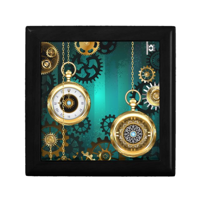Steampunk Jewelry Watch on a Green Background Gift Box (Front)