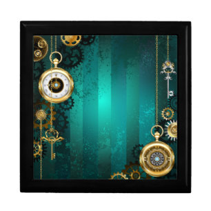 Steampunk Jewelry Watch on a Green Background Gift Box