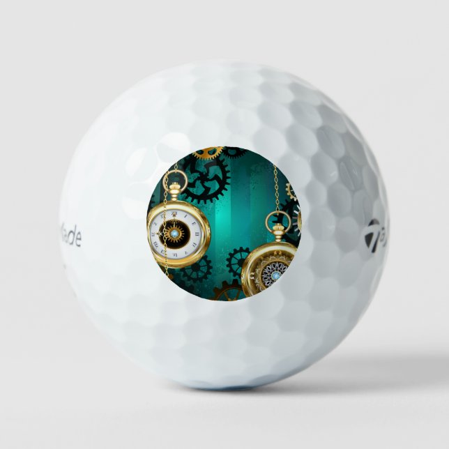 Steampunk Jewelry Watch on a Green Background Golf Balls (Front)