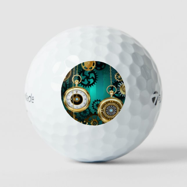 Steampunk Jewelry Watch on a Green Background Golf Balls (Front)