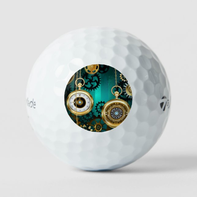 Steampunk Jewelry Watch on a Green Background Golf Balls (Front)