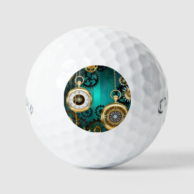 Steampunk Jewelry Watch on a Green Background Golf Balls (Front)