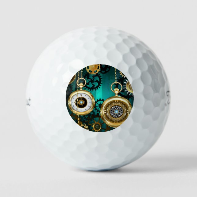 Steampunk Jewelry Watch on a Green Background Golf Balls (Front)
