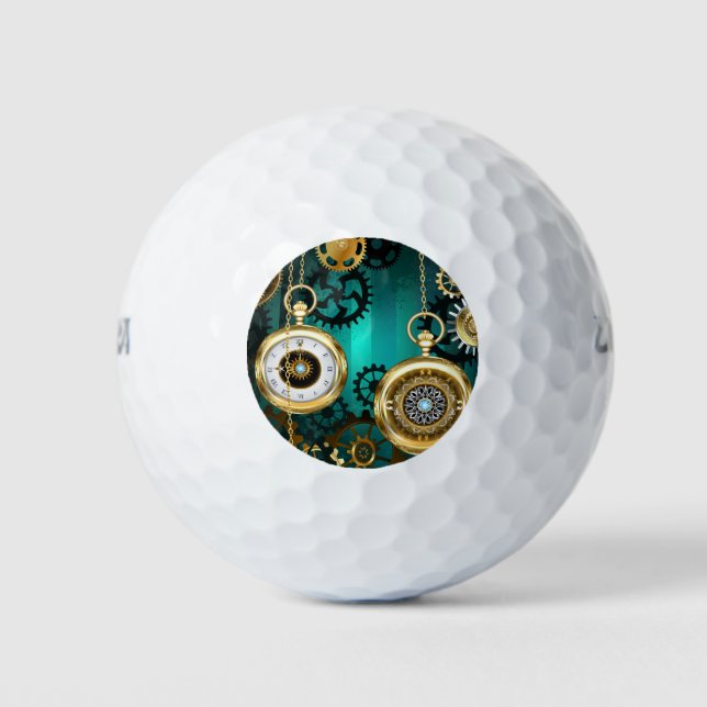 Steampunk Jewelry Watch on a Green Background Golf Balls (Front)