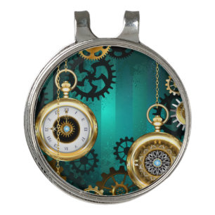 Steampunk Jewelry Watch on a Green Background Golf Hat Clip