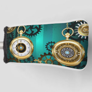 Steampunk Jewelry Watch on a Green Background Golf Head Cover