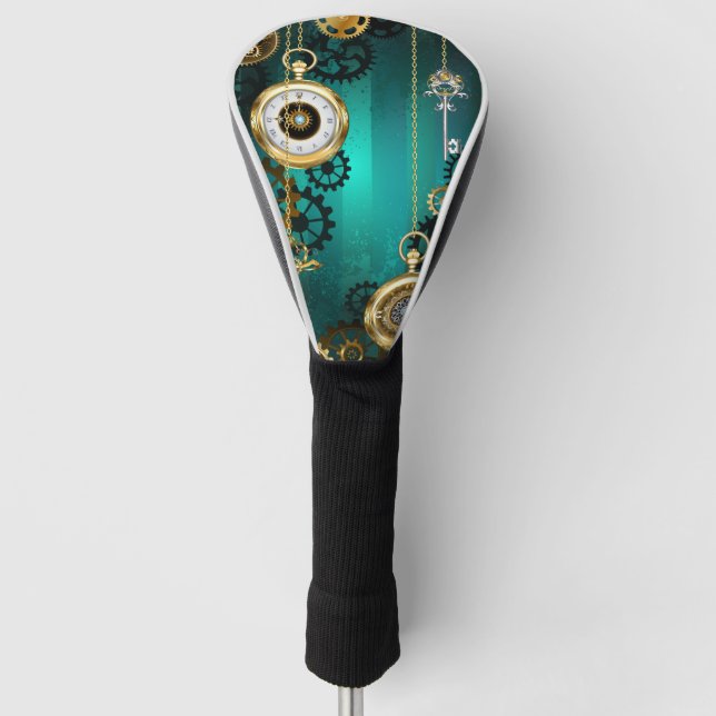Steampunk Jewelry Watch on a Green Background Golf Head Cover (Front)