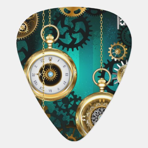 Steampunk Jewelry Watch on a Green Background Guitar Pick