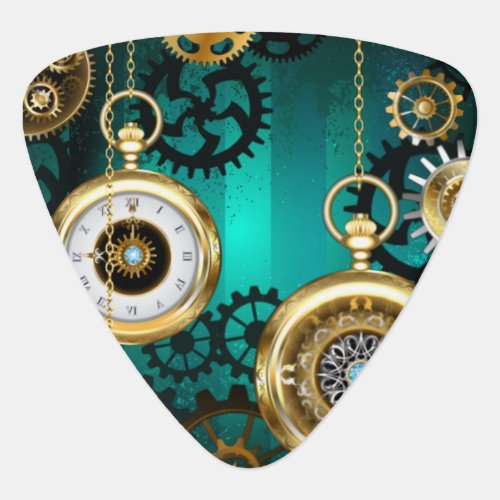Steampunk Jewelry Watch on a Green Background Guitar Pick