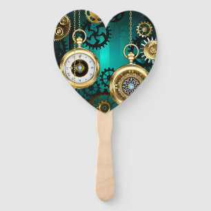 Steampunk Jewelry Watch on a Green Background Hand Fan