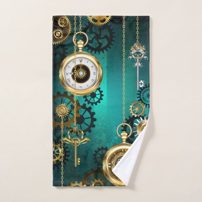 Steampunk Jewelry Watch on a Green Background Hand Towel (Hand Towel)