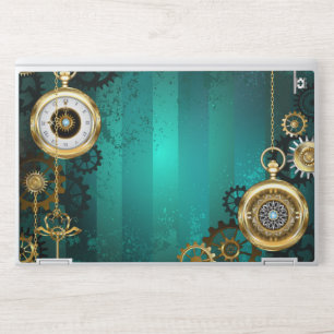 Steampunk Jewelry Watch on a Green Background HP Laptop Skin