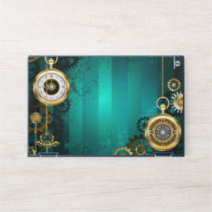 Steampunk Jewelry Watch on a Green Background HP Laptop Skin