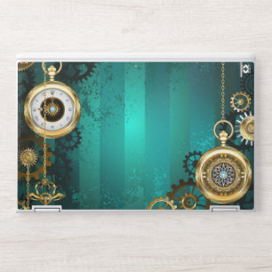 Steampunk Jewelry Watch on a Green Background HP Laptop Skin