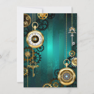 Steampunk Jewelry Watch on a Green Background Invitation