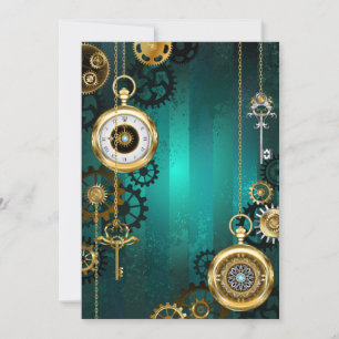 Steampunk Jewelry Watch on a Green Background Invitation
