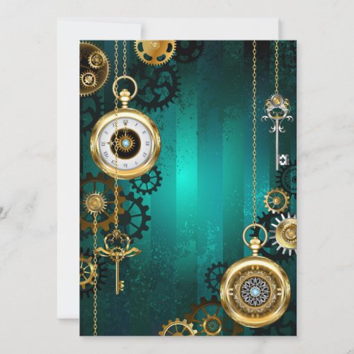 Steampunk Jewelry Watch on a Green Background Invitation