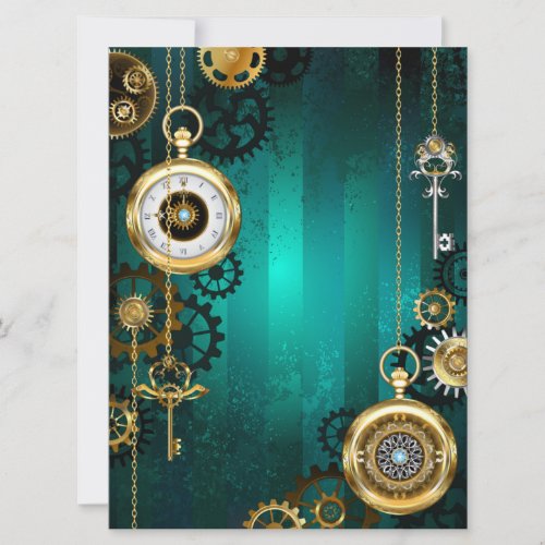 Steampunk Jewelry Watch on a Green Background Invitation