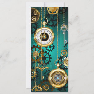 Steampunk Jewelry Watch on a Green Background Invitation