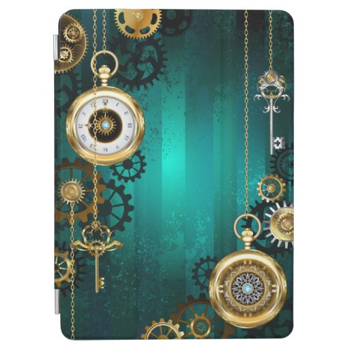 Steampunk Jewelry Watch on a Green Background iPad Air Cover