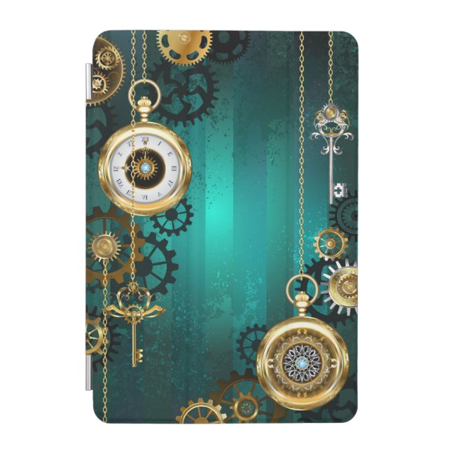 Steampunk Jewelry Watch on a Green Background iPad Mini Cover (Front)
