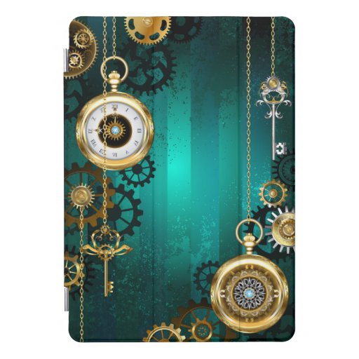 Steampunk Jewelry Watch on a Green Background iPad Pro Cover
