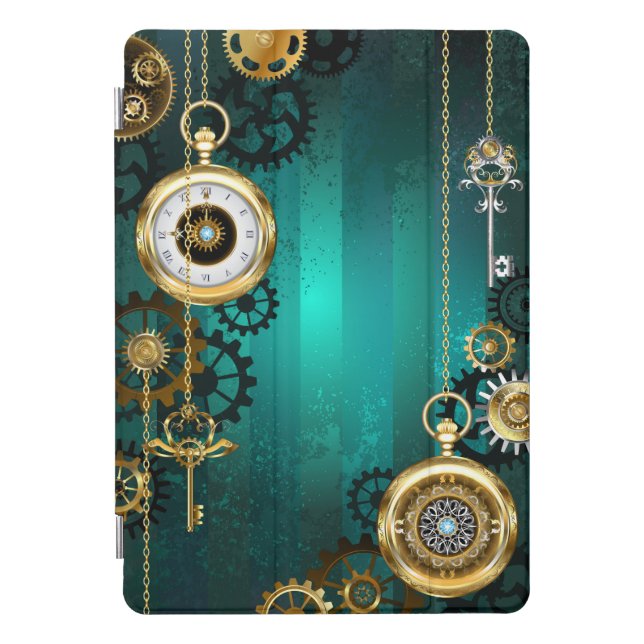 Steampunk Jewelry Watch on a Green Background iPad Pro Cover (Front)
