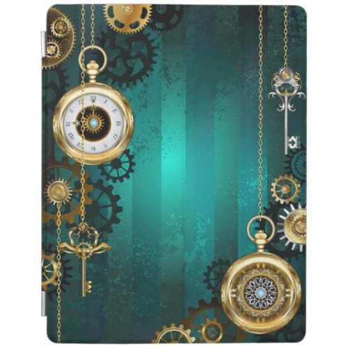 Steampunk Jewelry Watch on a Green Background iPad Smart Cover
