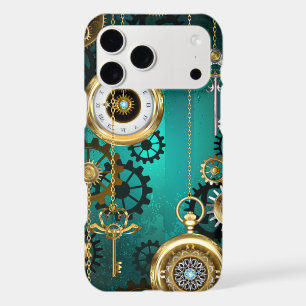 Steampunk Jewelry Watch on a Green Background iPhone 17 Pro Max Case