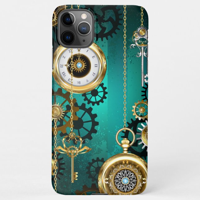Steampunk Jewelry Watch on a Green Background iPhone Case (Back)
