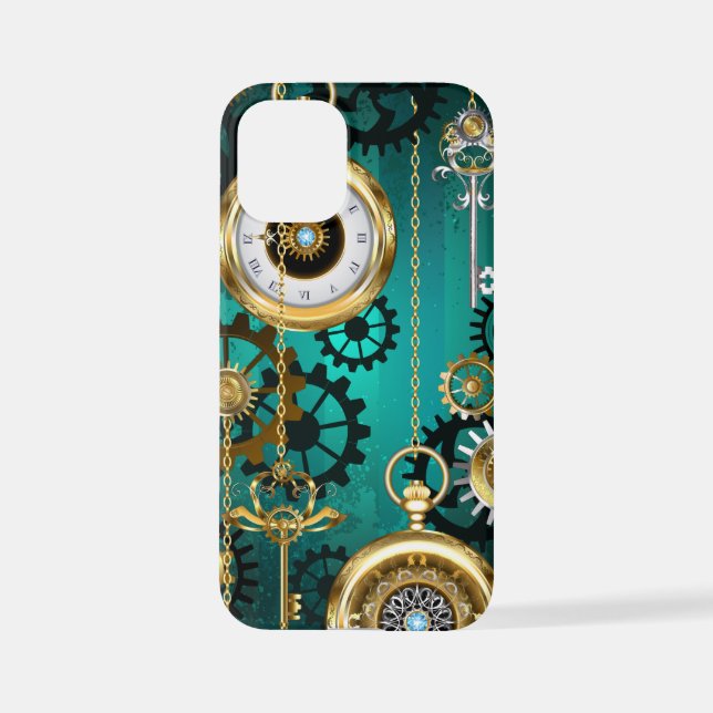 Steampunk Jewelry Watch on a Green Background iPhone Case (Back)