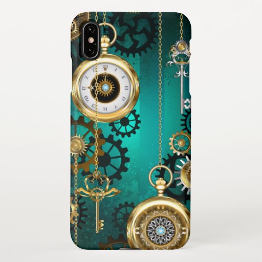 Steampunk Jewelry Watch on a Green Background iPhone XS Max Case