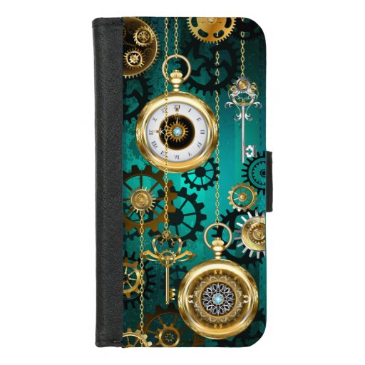 Steampunk Jewelry Watch on a Green Background iPhone 8/7 Wallet Case