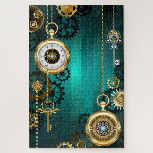 Steampunk Jewelry Watch on a Green Background Jigsaw Puzzle (Vertical)