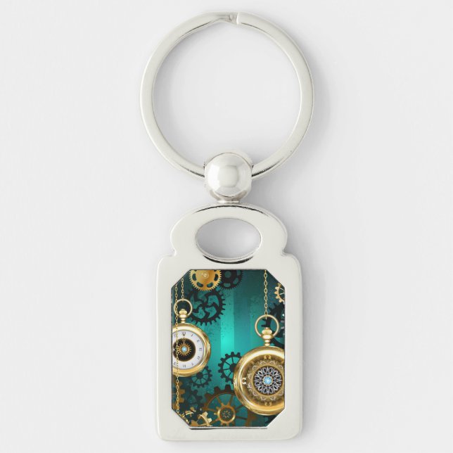 Steampunk Jewelry Watch on a Green Background Keychain (Front)