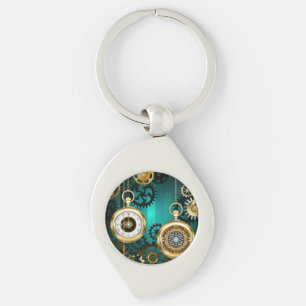Steampunk Jewelry Watch on a Green Background Keychain
