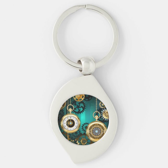 Steampunk Jewelry Watch on a Green Background Keychain (Front)