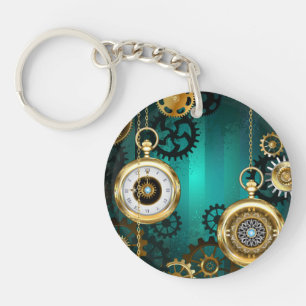 Steampunk Jewelry Watch on a Green Background Keychain